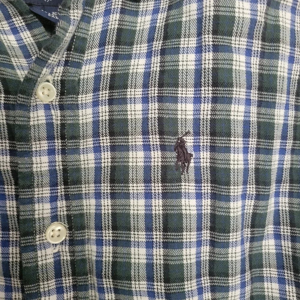 Polo Ralph Lauren 100% Cotton Long Sleeve Button Down Boys 5 Plaid Blue Green